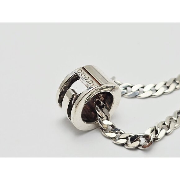 Gucci G Cut Out Round Circle Sterling Silver Charm Pendant Curb Chain Necklace - Picture 13 of 16